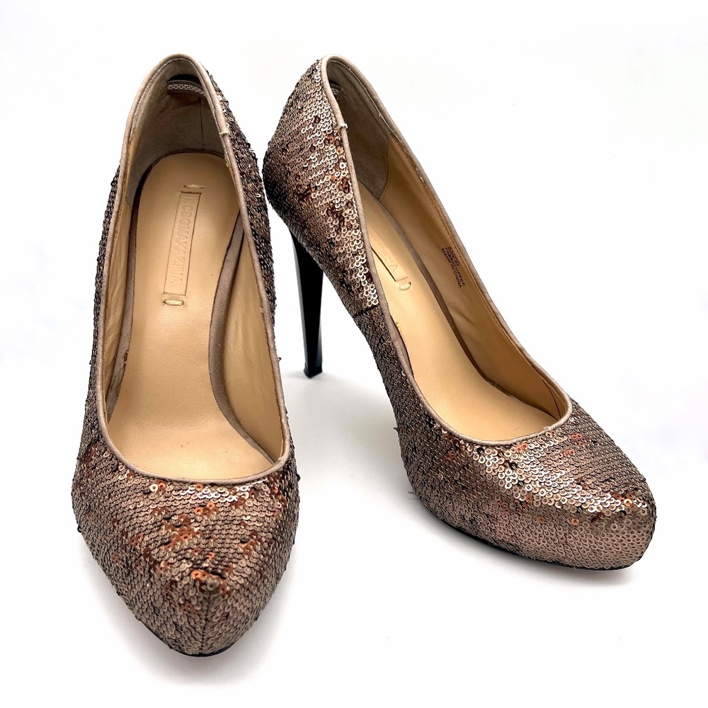 BCBG MaxAzria Satori Sequin Heels Metallic Mocha/Copper 9.5 US